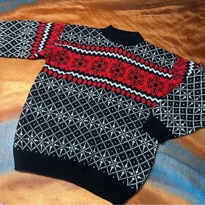 Vintage American Pride Nordic Print Sweater Large USA Black red white acrylic